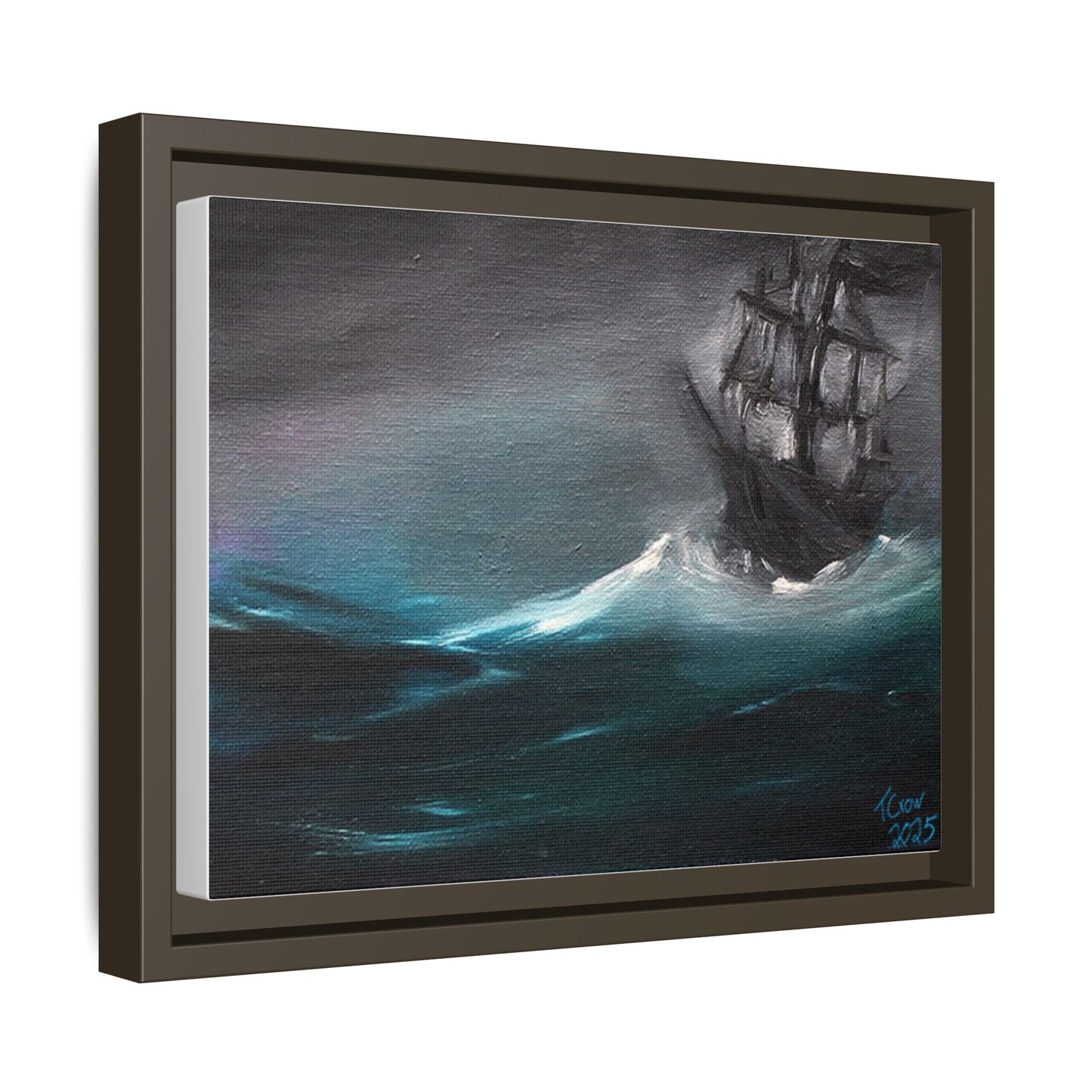 Framed Matte Canvas Art Print - Stormy Seas with Sailing Ship