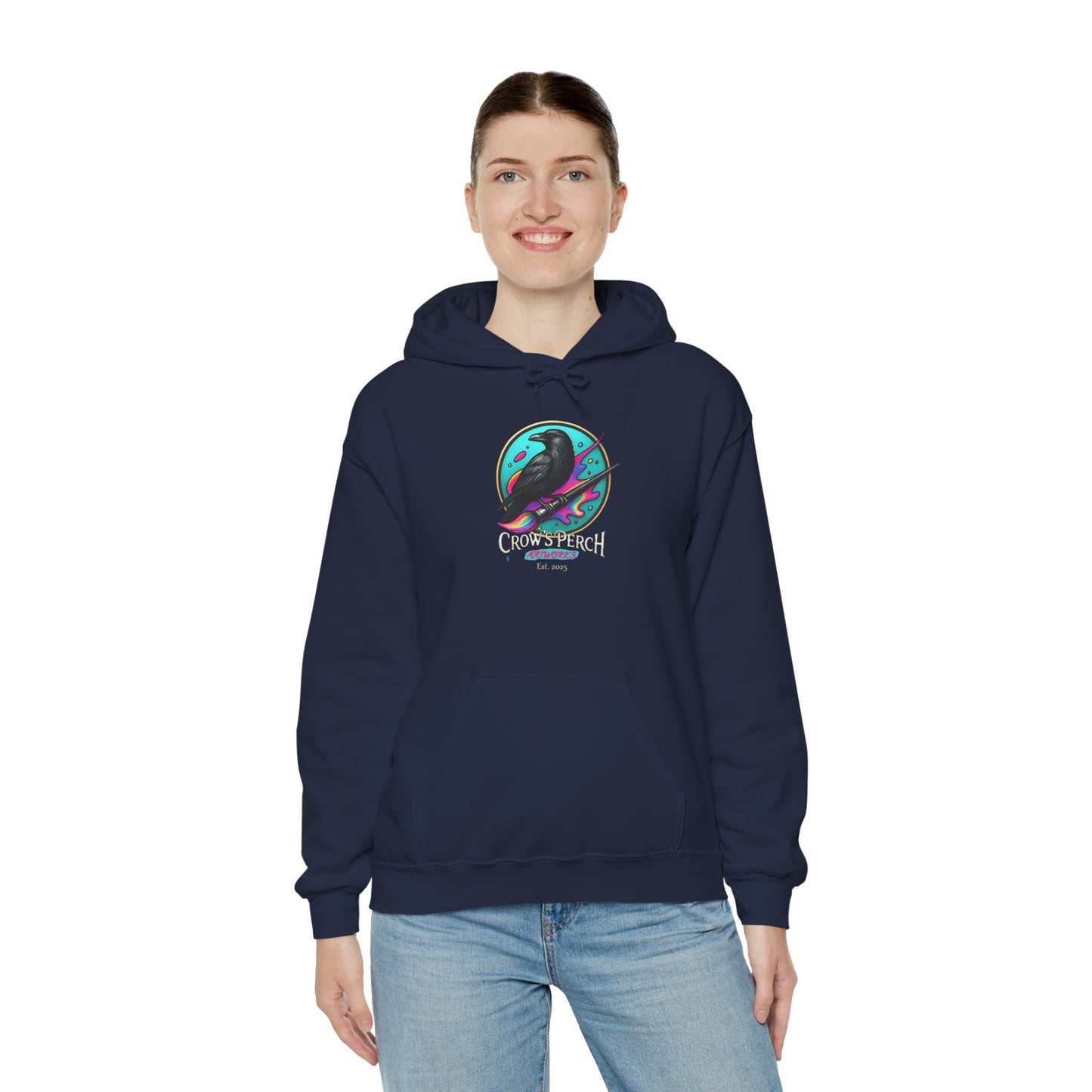Crow's Perch Artworks Graphic Hoodie, Cozy Sweatshirt Gift, Stylish Layering Piece, Everyday Fashion Statement