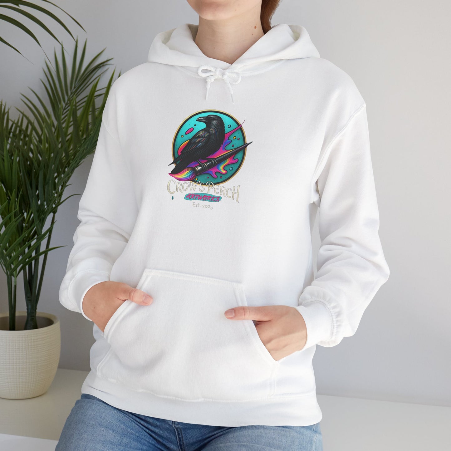 Crow's Perch Artworks Graphic Hoodie, Cozy Sweatshirt Gift, Stylish Layering Piece, Everyday Fashion Statement