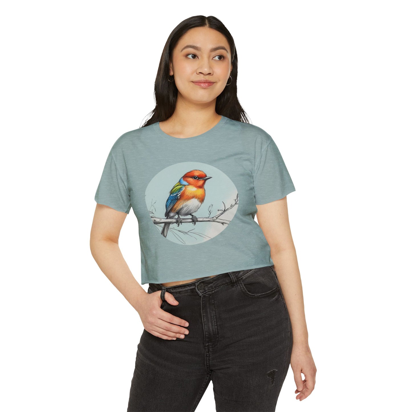 Colorful Bird Women's Crop Top, Stylish Festival Shirt, Summer Fashion Tee, Boho Top, Casual Wear, Nature Lover Gift