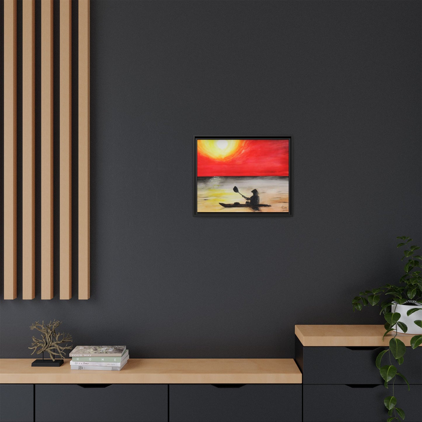 Kayaker at Sunset - Framed Canvas Print