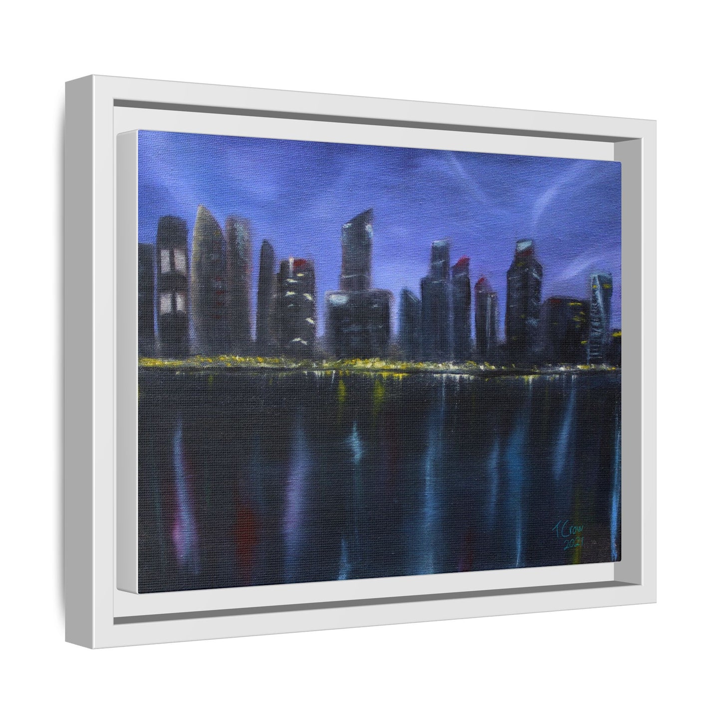Framed Matte Canvas Art - Modern Cityscape Night View Decor