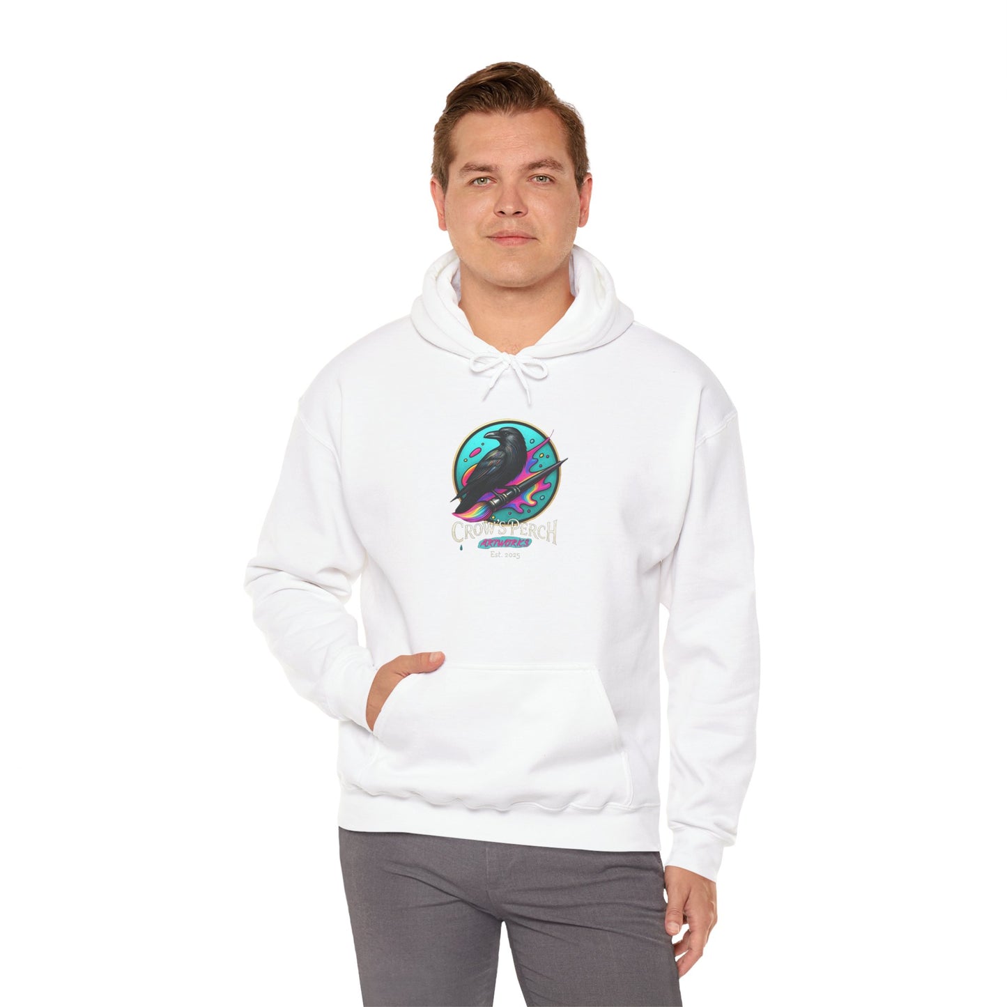 Crow's Perch Artworks Graphic Hoodie, Cozy Sweatshirt Gift, Stylish Layering Piece, Everyday Fashion Statement