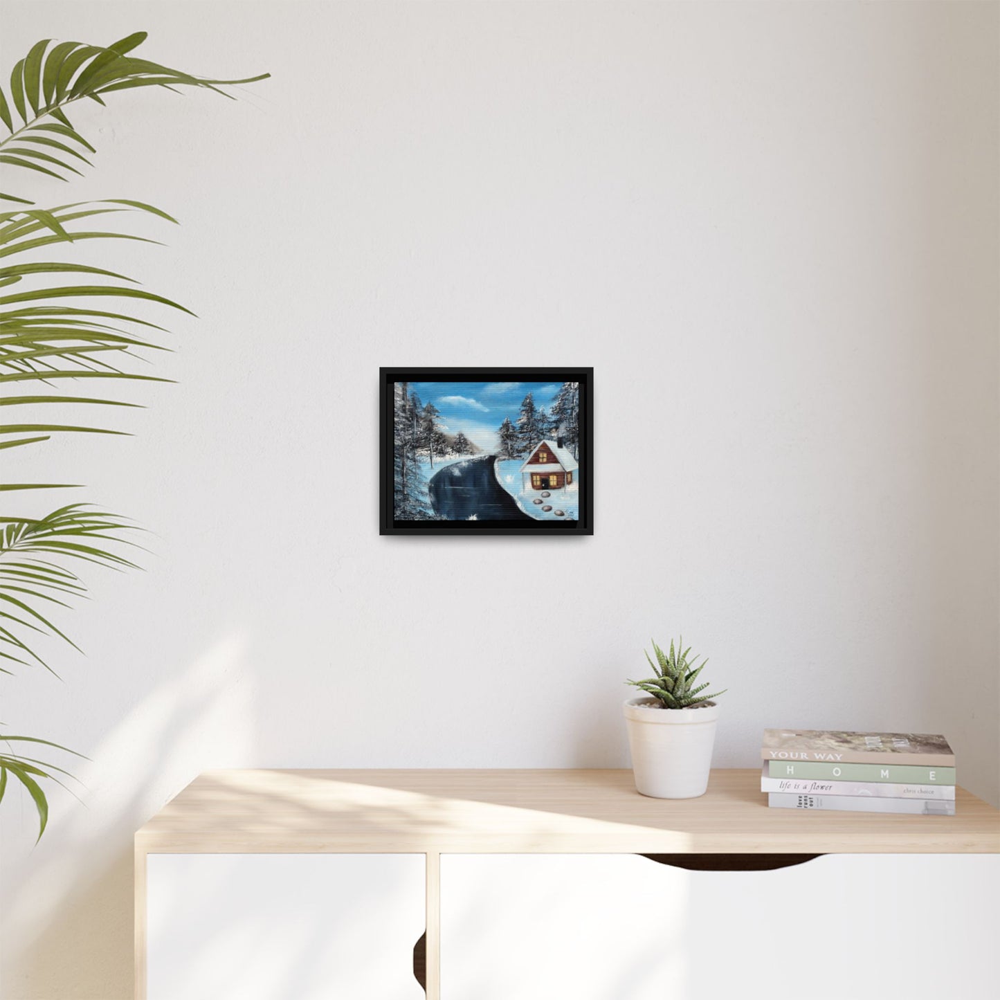 Cabin's Warm Glow - Framed Canvas Print