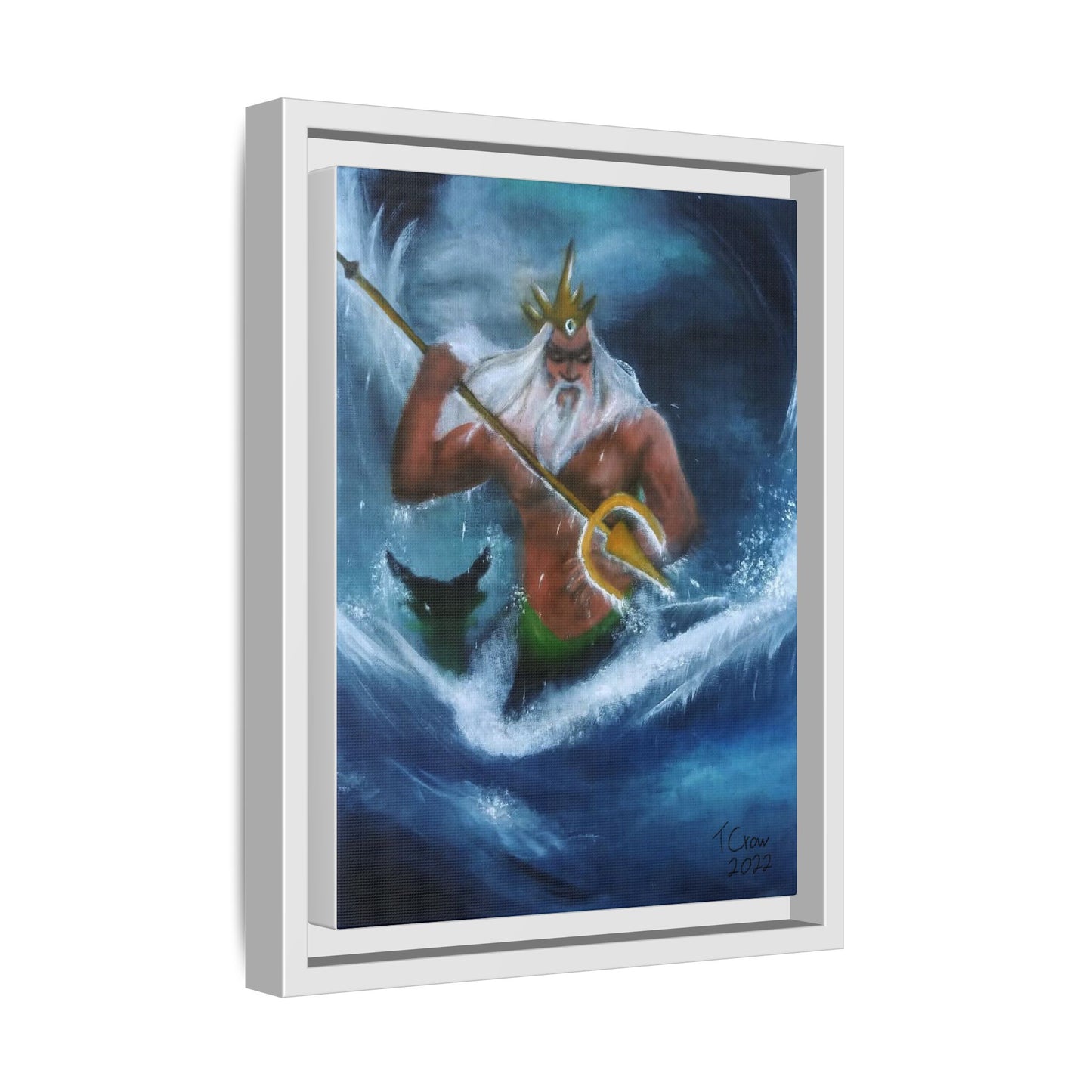 King Triton Framed Canvas Art - Vivid Multi-Color Seascape Wall Decor