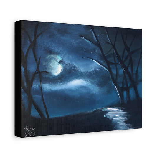 Moonlight Forest Canvas Art, Ethereal Wall Decor, Midnight Landscape Print, Nature Home Decor, Gift for Art Lovers