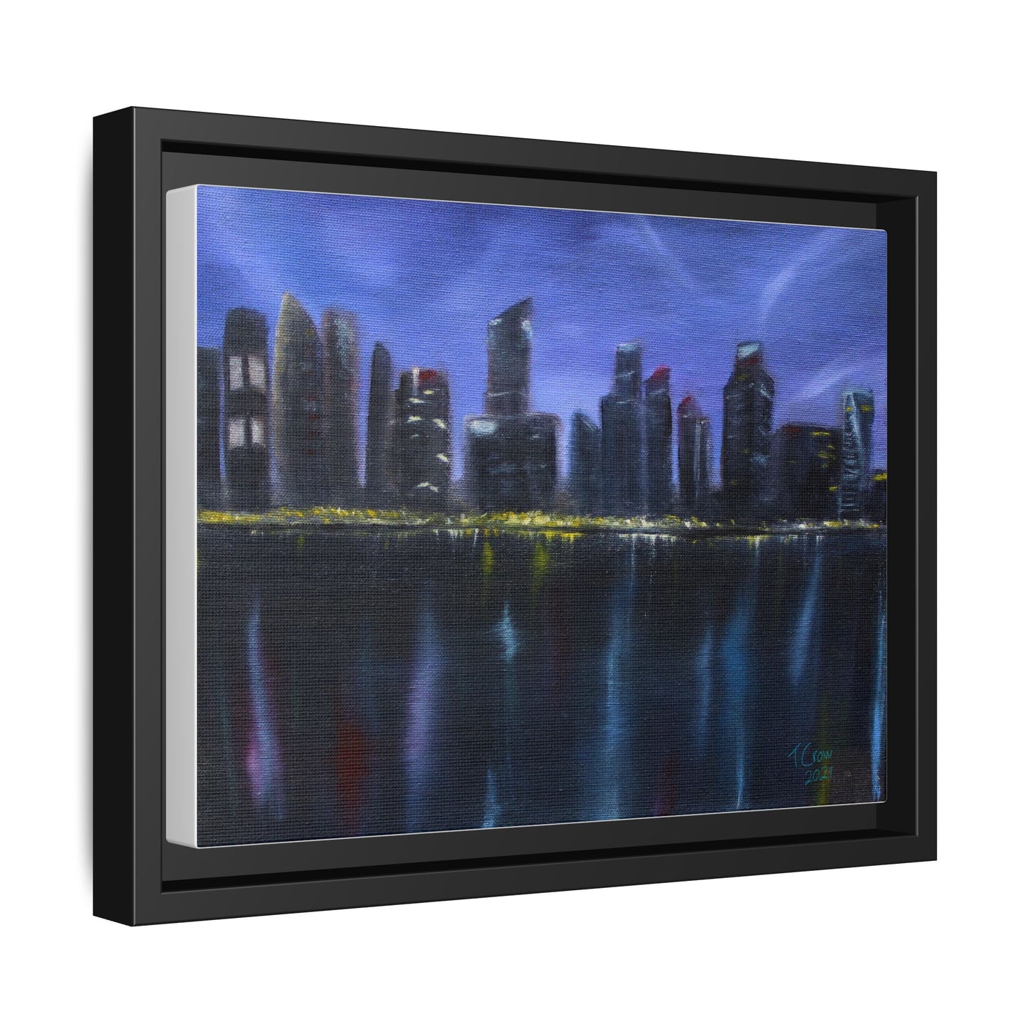 Framed Matte Canvas Art - Modern Cityscape Night View Decor
