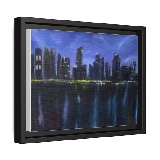 Framed Matte Canvas Art - Modern Cityscape Night View Decor