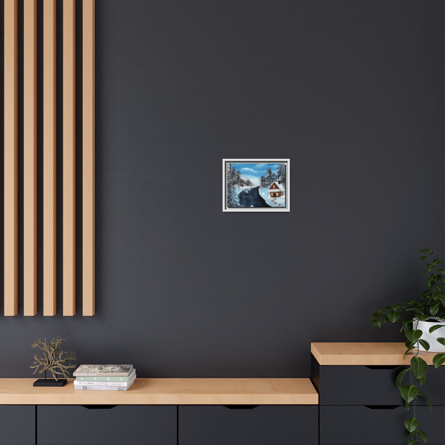 Cabin's Warm Glow - Framed Canvas Print