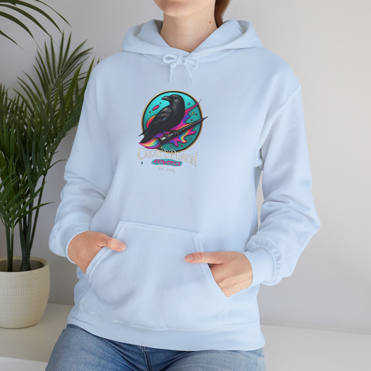 Crow's Perch Artworks Graphic Hoodie, Cozy Sweatshirt Gift, Stylish Layering Piece, Everyday Fashion Statement