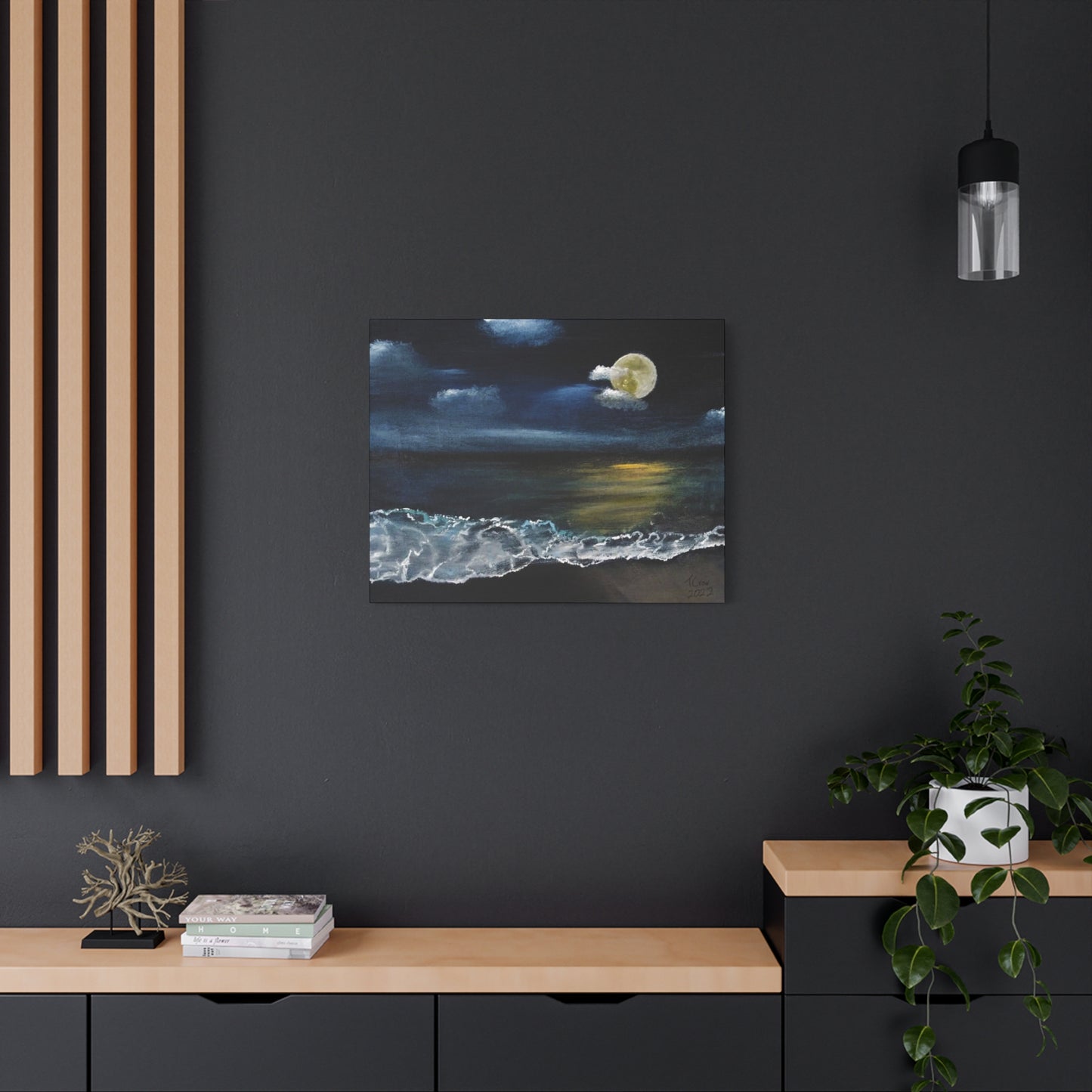Moonlit Ocean Canvas Art - Stretched Matte Canvas Wall Decor