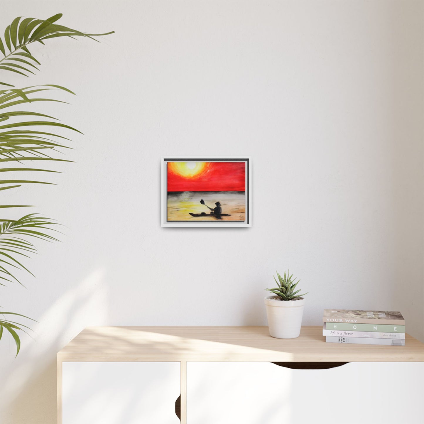 Sunset Kayaker Framed Canvas Art - Vibrant Wall Decor for Nature Lovers