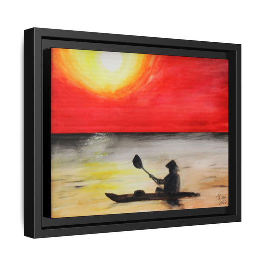 Kayaker at Sunset - Framed Canvas Print