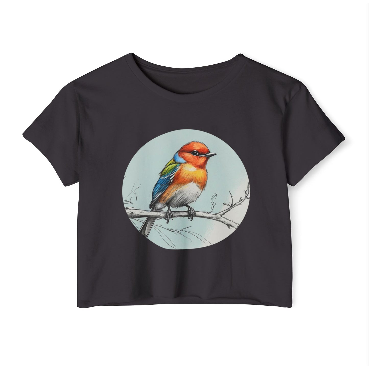 Colorful Bird Women's Crop Top, Stylish Festival Shirt, Summer Fashion Tee, Boho Top, Casual Wear, Nature Lover Gift