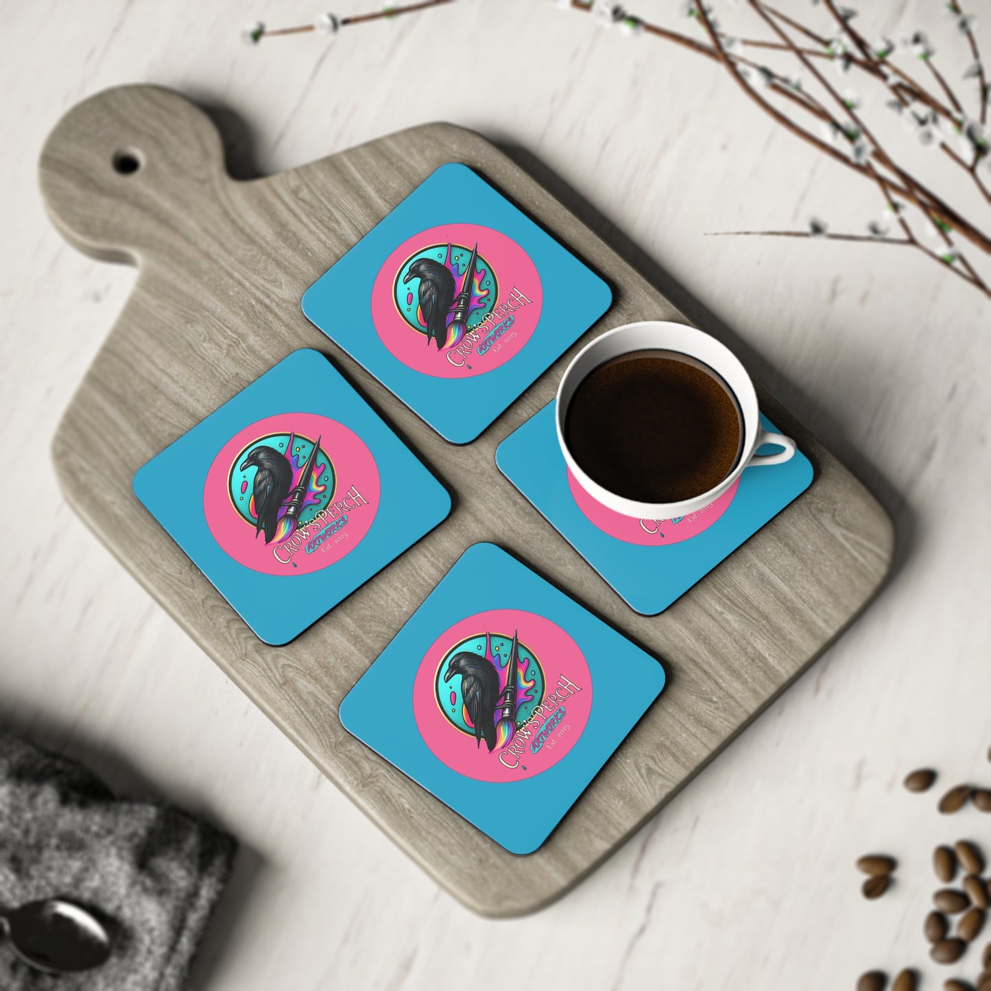 Crow's Perch Artworks Coasters, Home Bar Decor, Unique Gift, Rustic Table Accessories, Party Coasters