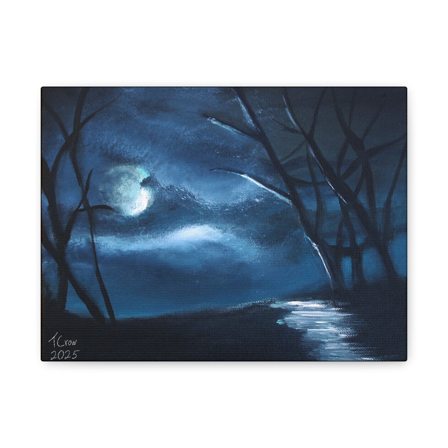 Moonlight Forest Canvas Art, Ethereal Wall Decor, Midnight Landscape Print, Nature Home Decor, Gift for Art Lovers