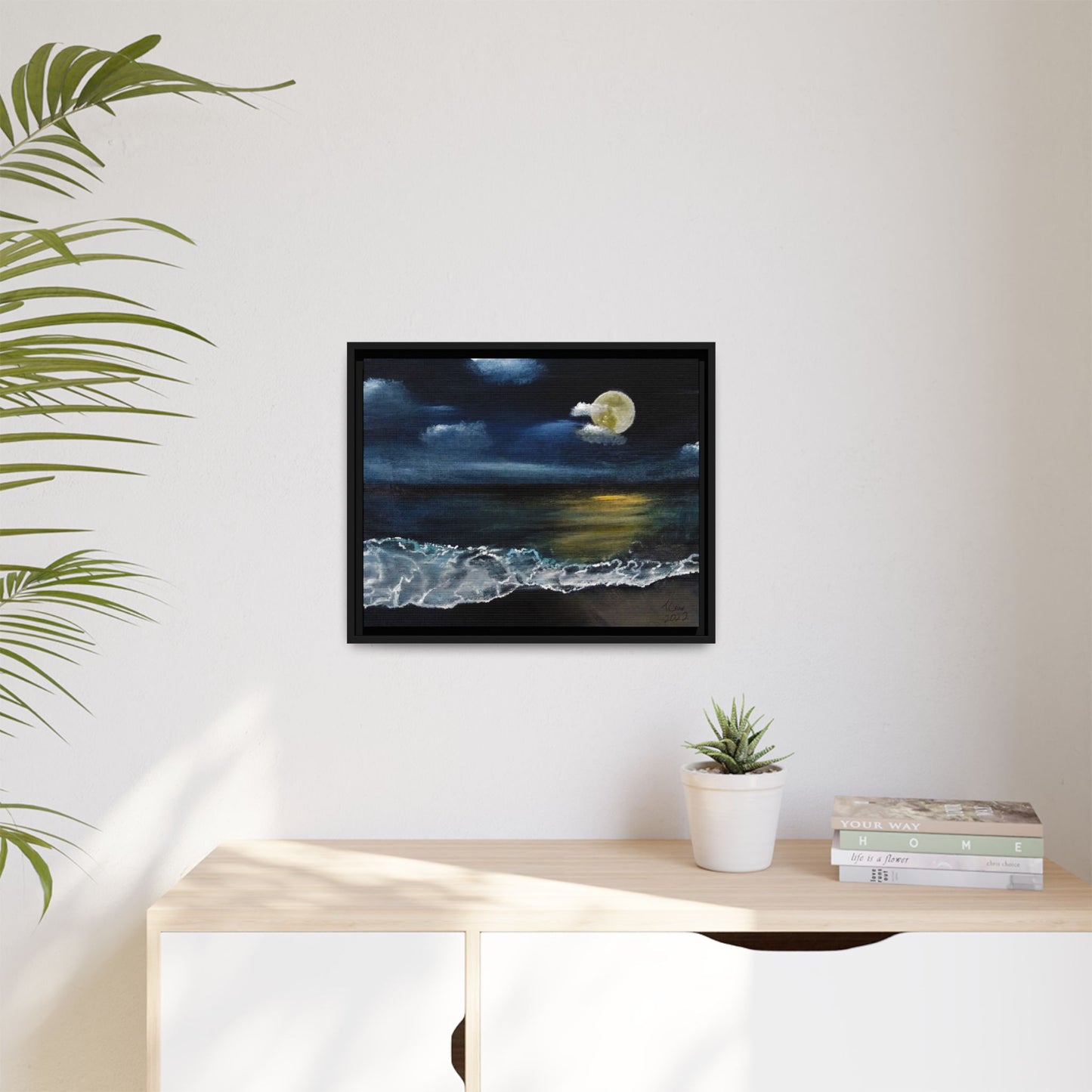 Moonlit Ocean - Framed Canvas Print
