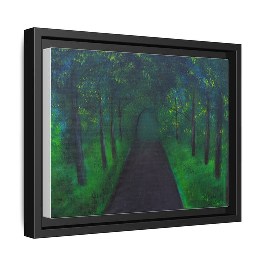 Serene Green Path Framed Canvas Art - Tranquil Wall Decor for Nature Lovers