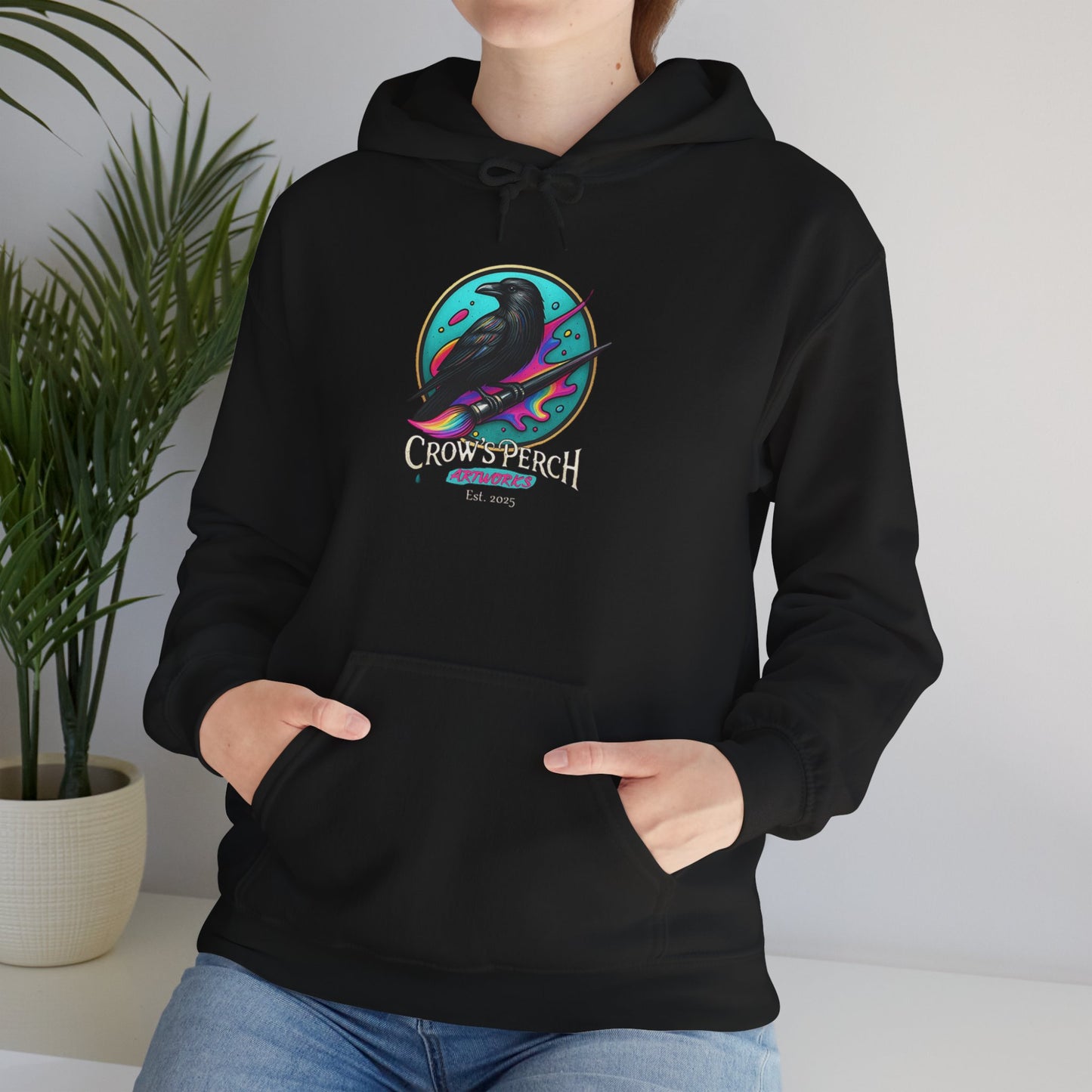 Crow's Perch Artworks Graphic Hoodie, Cozy Sweatshirt Gift, Stylish Layering Piece, Everyday Fashion Statement