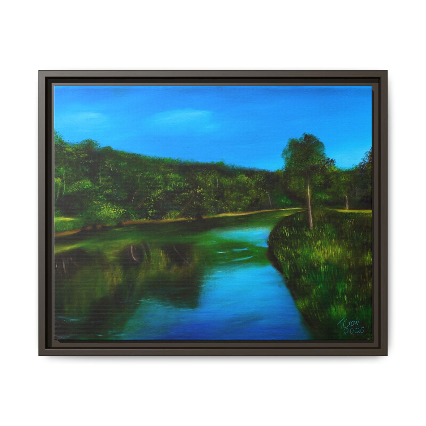 Riverside Reflections - Framed Canvas Print