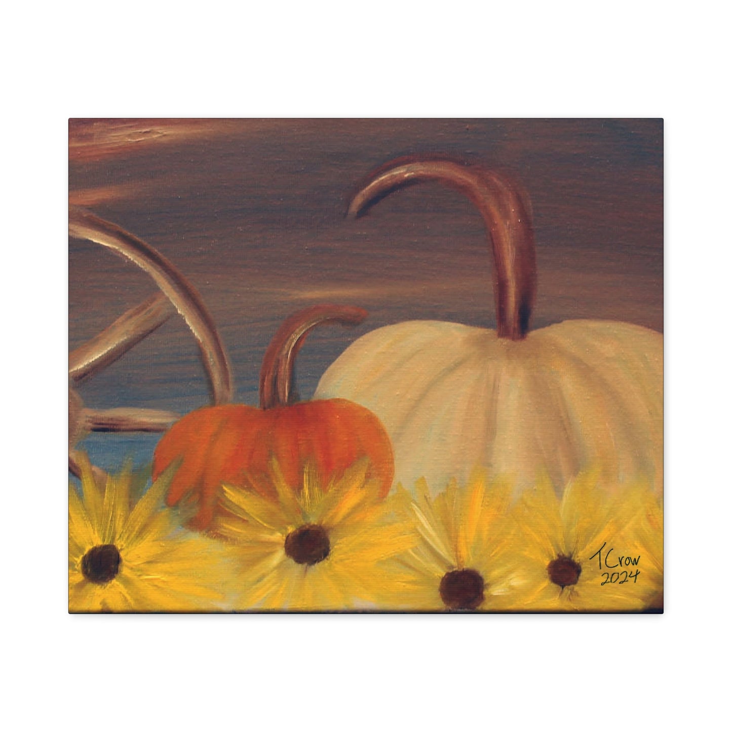 Fall Harvest Canvas Art - Rustic Pumpkin & Sunflower Home Decor