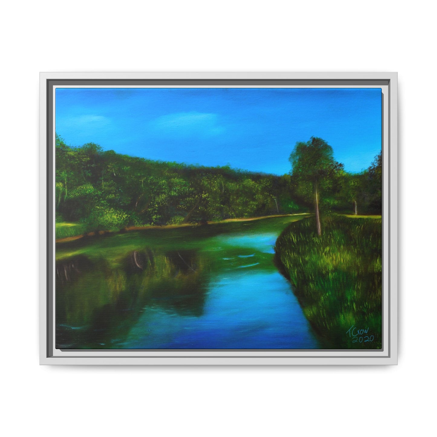 Riverside Reflections - Framed Canvas Print
