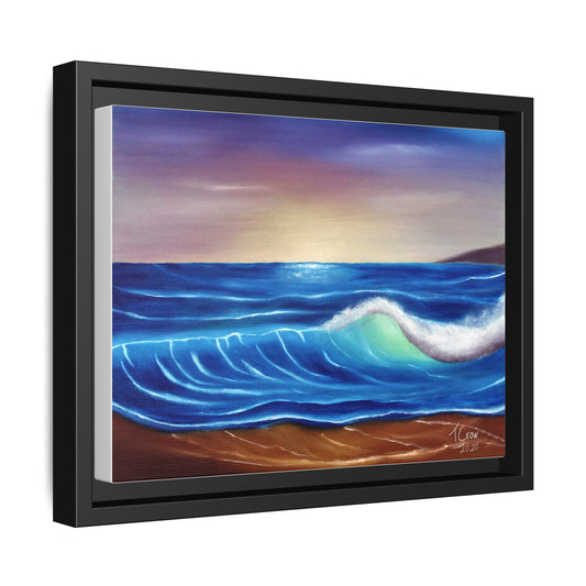 Ocean Sunset Framed Canvas Print | Serene Wave Art for Beach Lovers