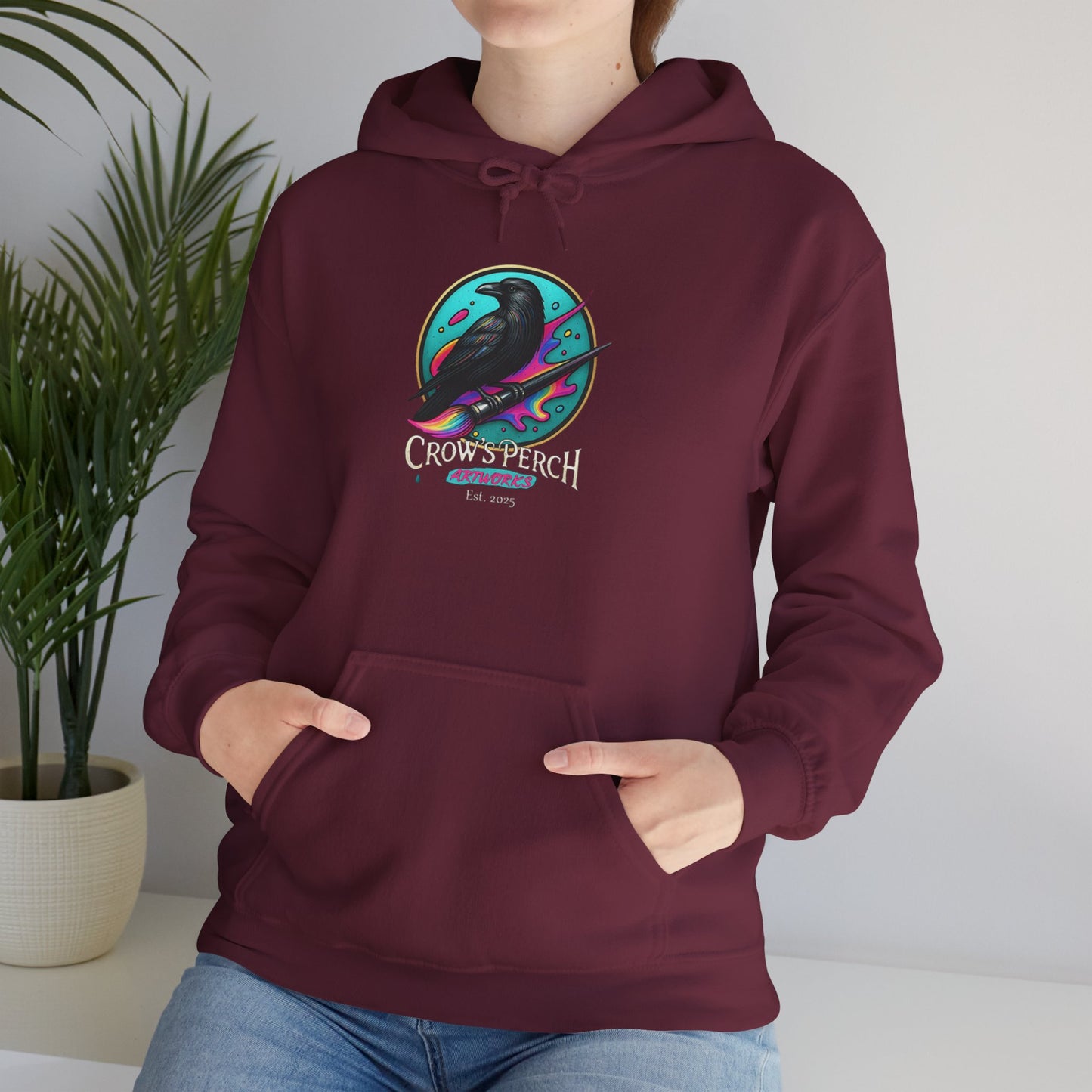 Crow's Perch Artworks Graphic Hoodie, Cozy Sweatshirt Gift, Stylish Layering Piece, Everyday Fashion Statement