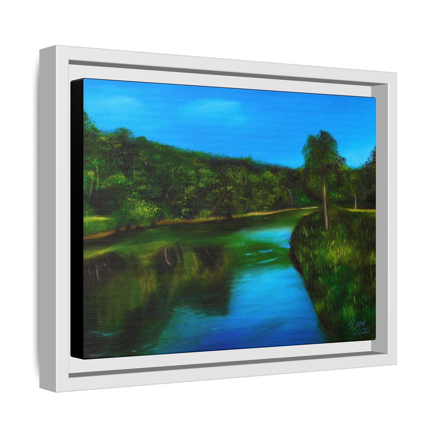 Riverside Reflections - Framed Canvas Print