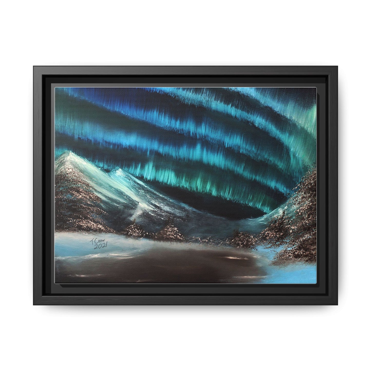 Framed Matte Canvas Art - Aurora Borealis Landscape Wall Decor