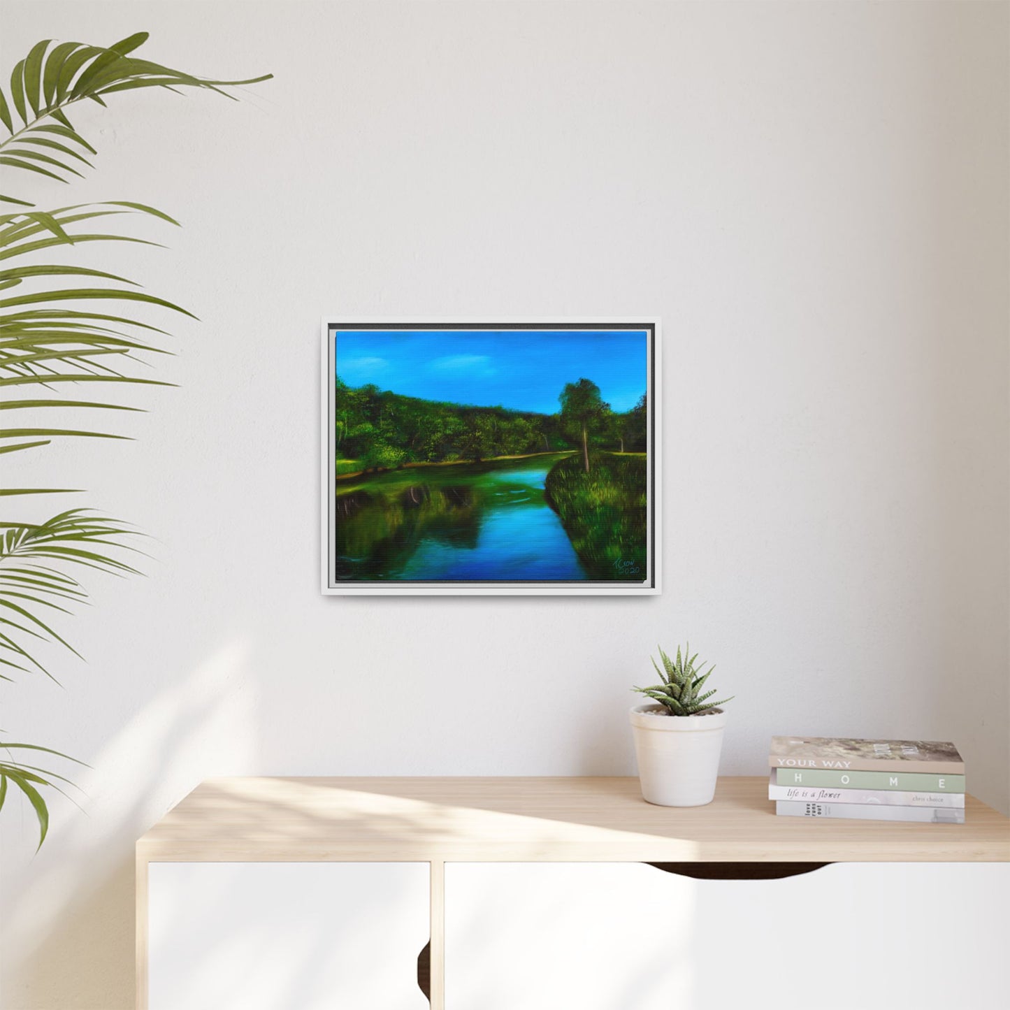 Riverside Reflections - Framed Canvas Print