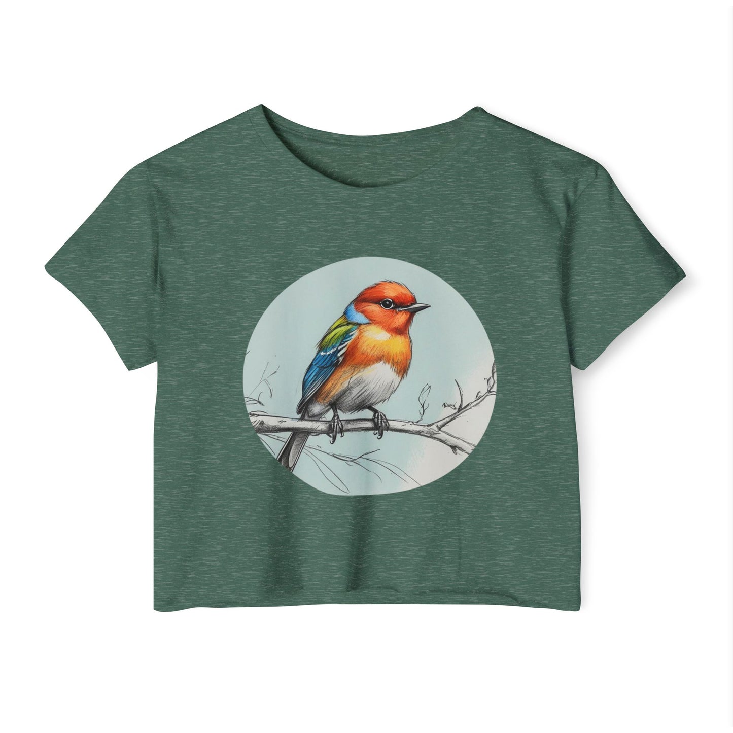 Colorful Bird Women's Crop Top, Stylish Festival Shirt, Summer Fashion Tee, Boho Top, Casual Wear, Nature Lover Gift