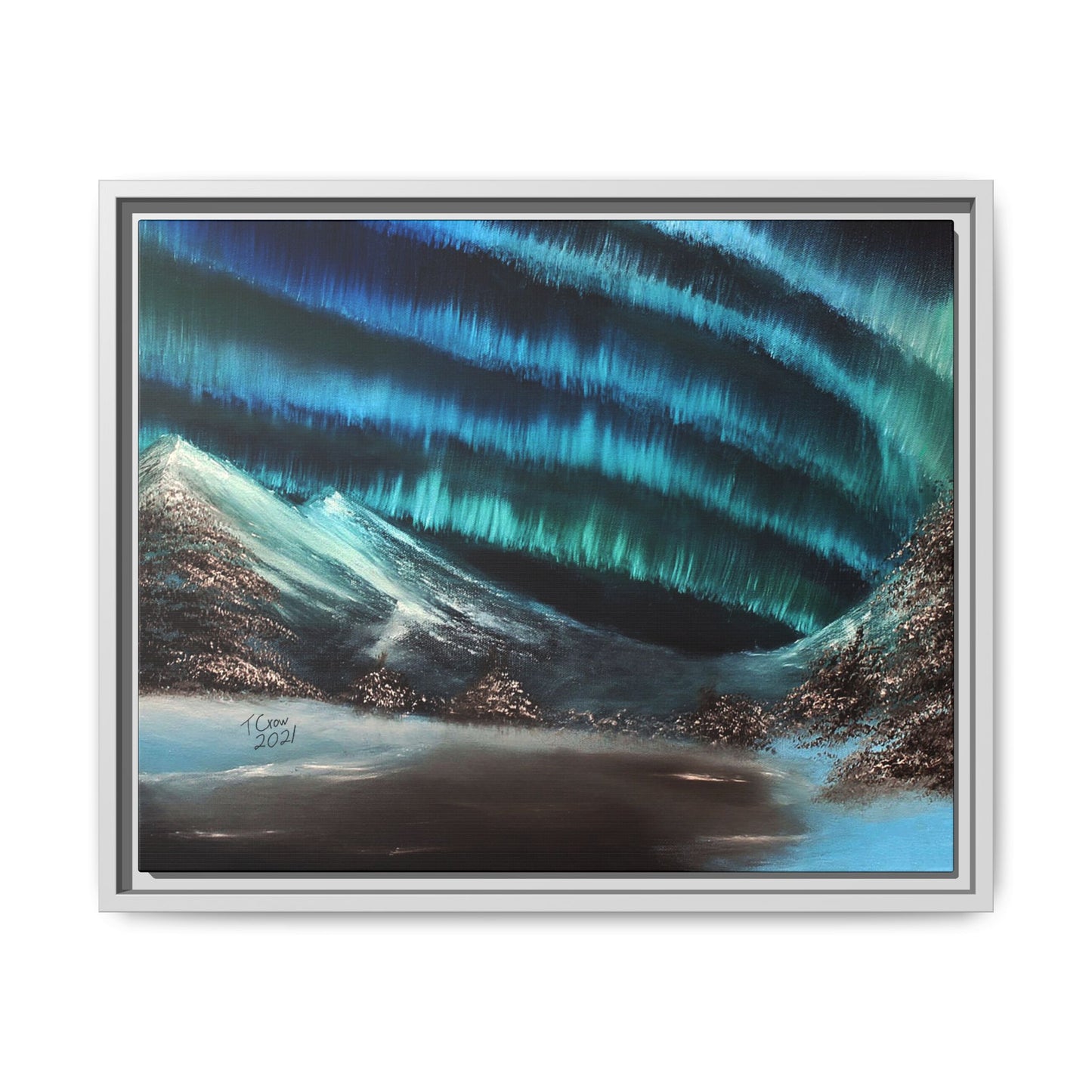 Frozen Sky's Glow - Framed Canvas Print