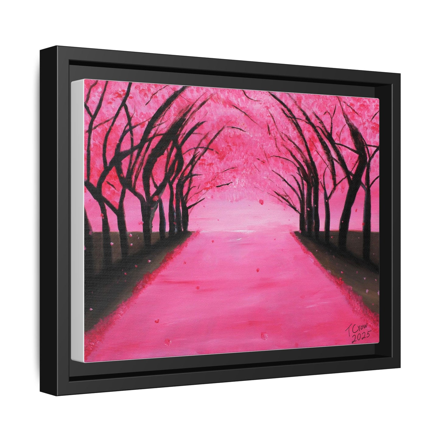 Cherry Blossom Path Framed Canvas Art - Vibrant Pink Tree Wall Decor for Home & Office