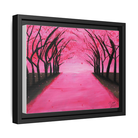 Cherry Blossom Path Framed Canvas Art - Vibrant Pink Tree Wall Decor for Home & Office