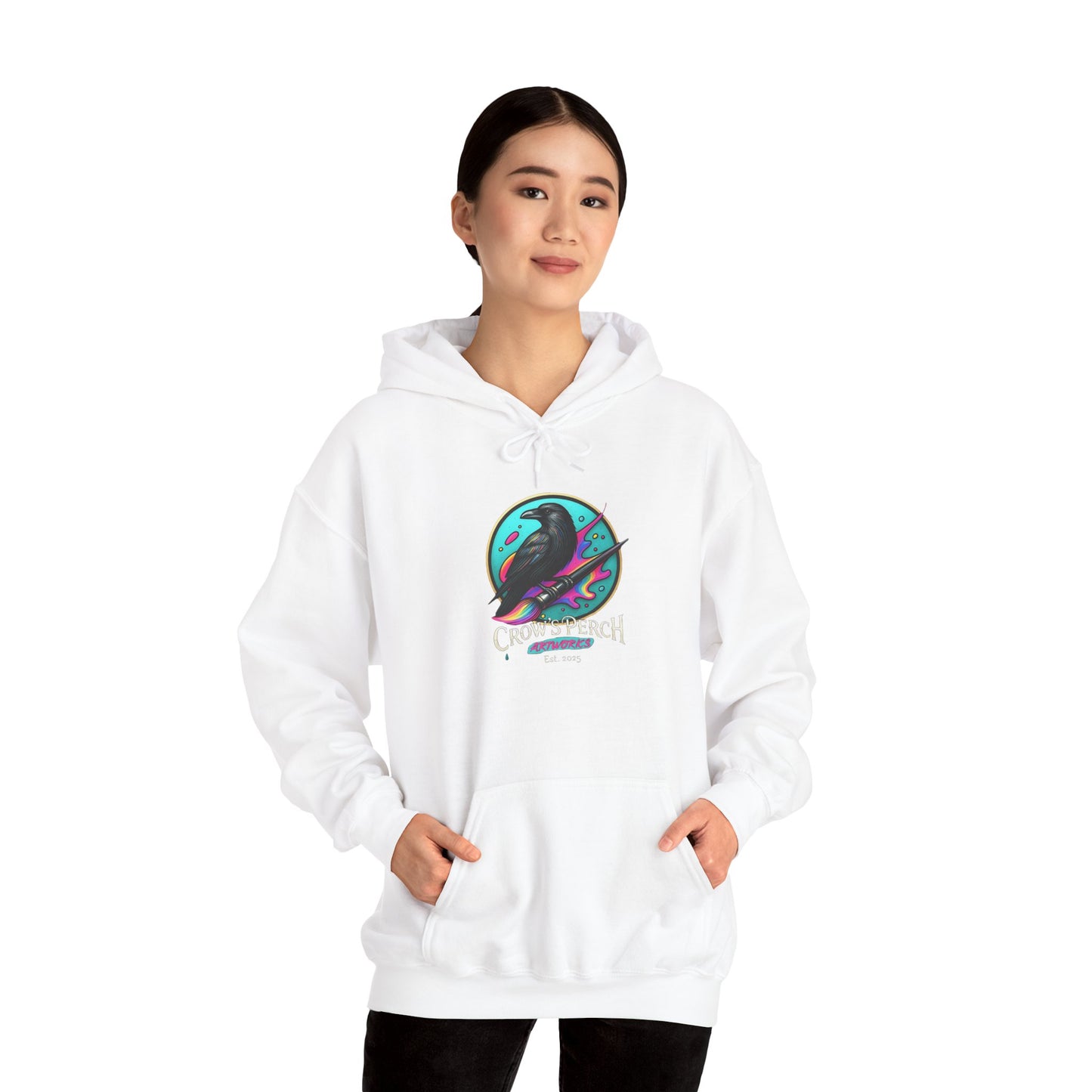 Crow's Perch Artworks Graphic Hoodie, Cozy Sweatshirt Gift, Stylish Layering Piece, Everyday Fashion Statement