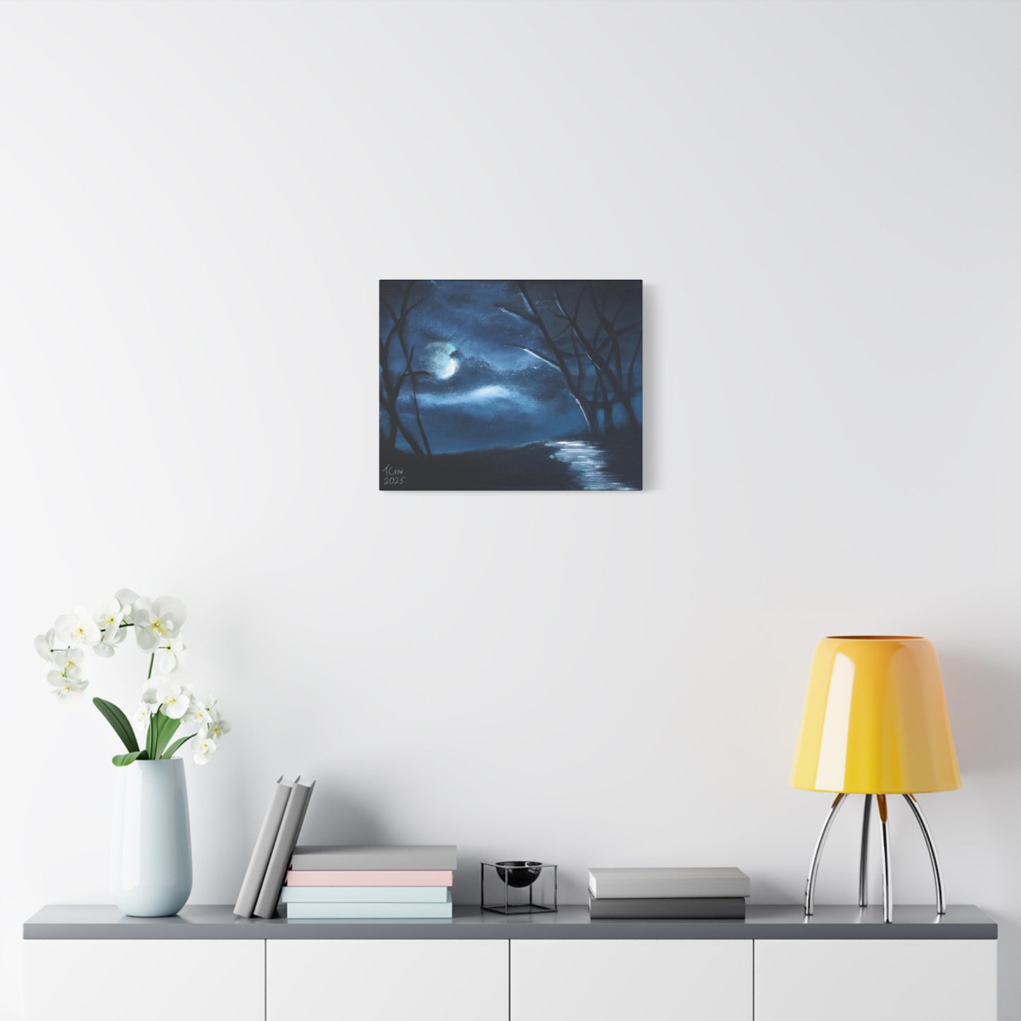 Moonlight Forest Canvas Art, Ethereal Wall Decor, Midnight Landscape Print, Nature Home Decor, Gift for Art Lovers