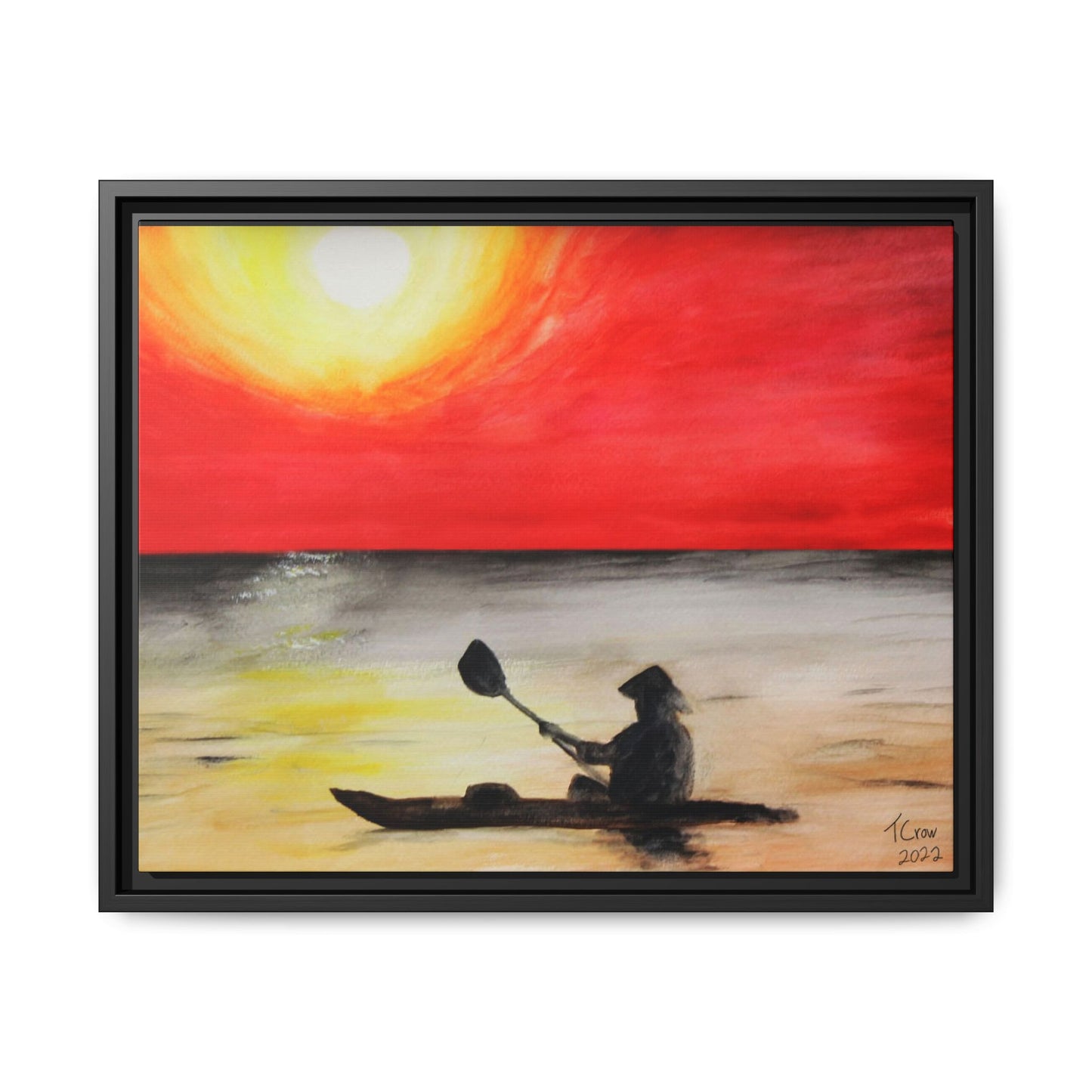 Kayaker at Sunset - Framed Canvas Print