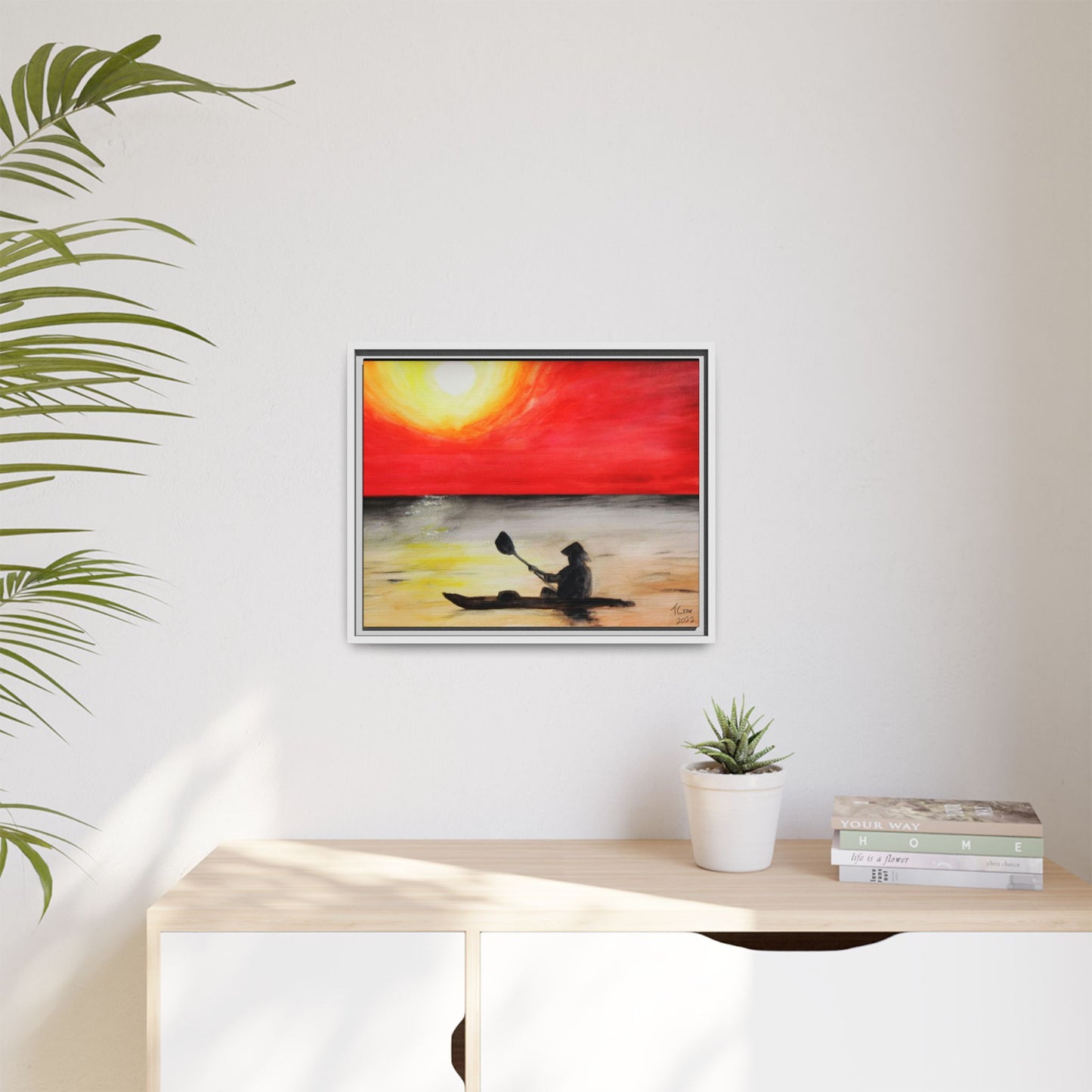 Kayaker at Sunset - Framed Canvas Print