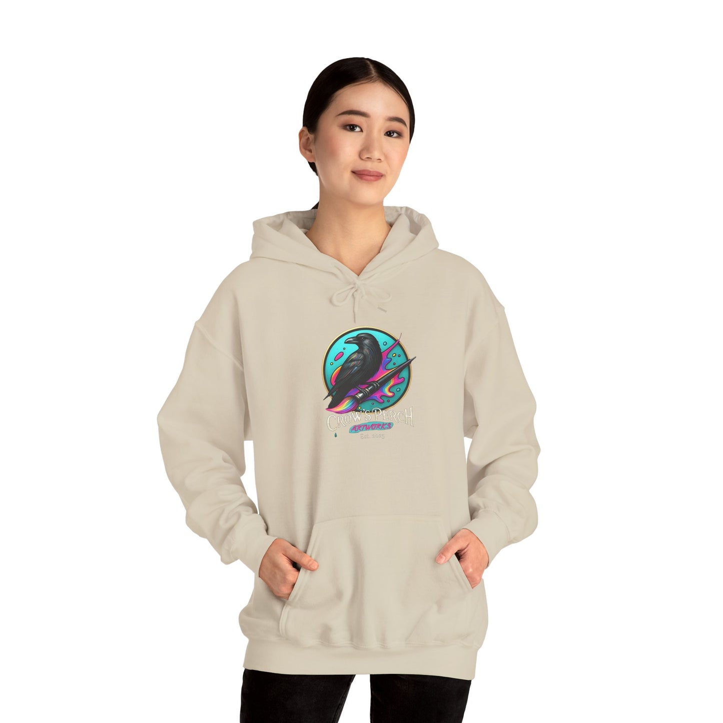 Crow's Perch Artworks Graphic Hoodie, Cozy Sweatshirt Gift, Stylish Layering Piece, Everyday Fashion Statement