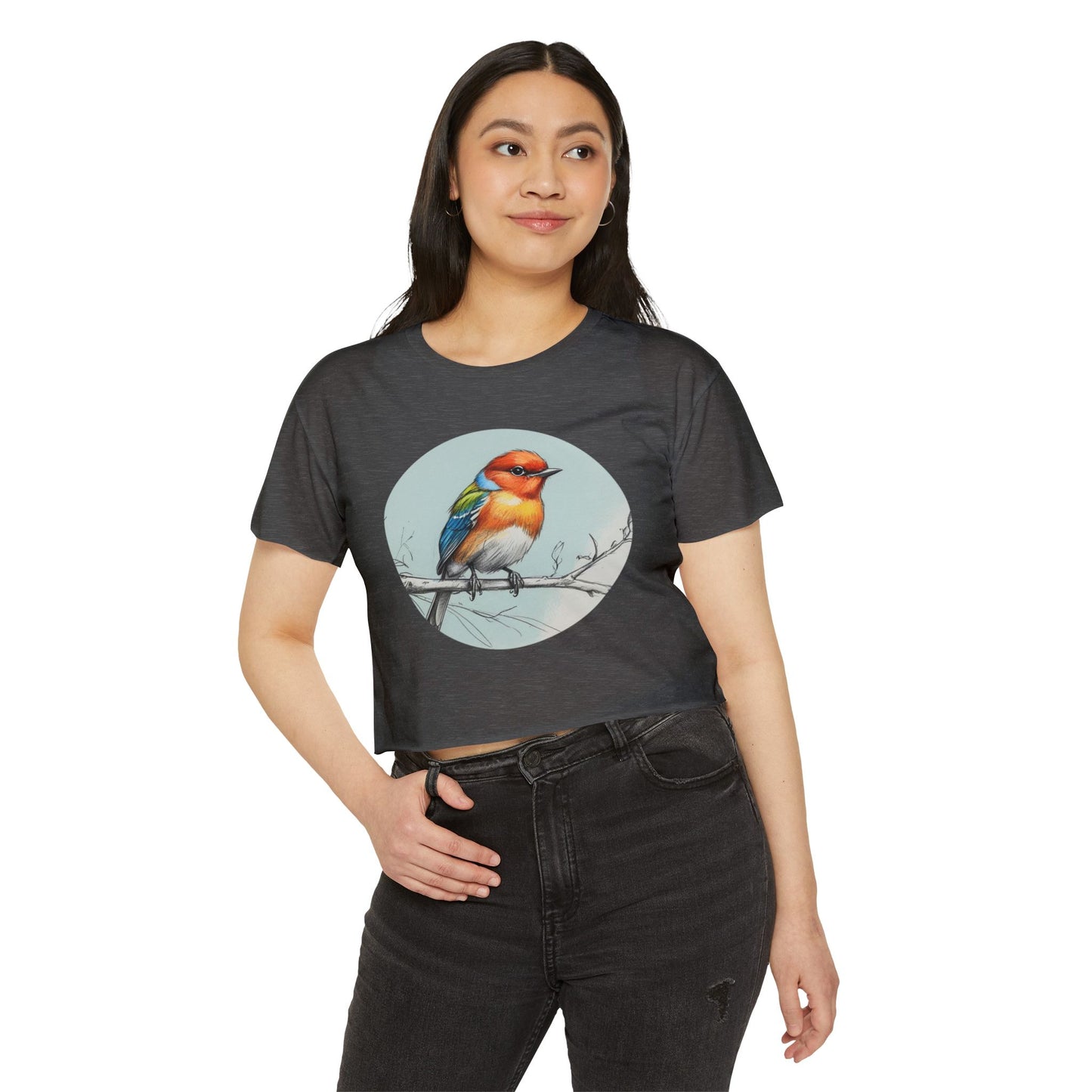 Colorful Bird Women's Crop Top, Stylish Festival Shirt, Summer Fashion Tee, Boho Top, Casual Wear, Nature Lover Gift
