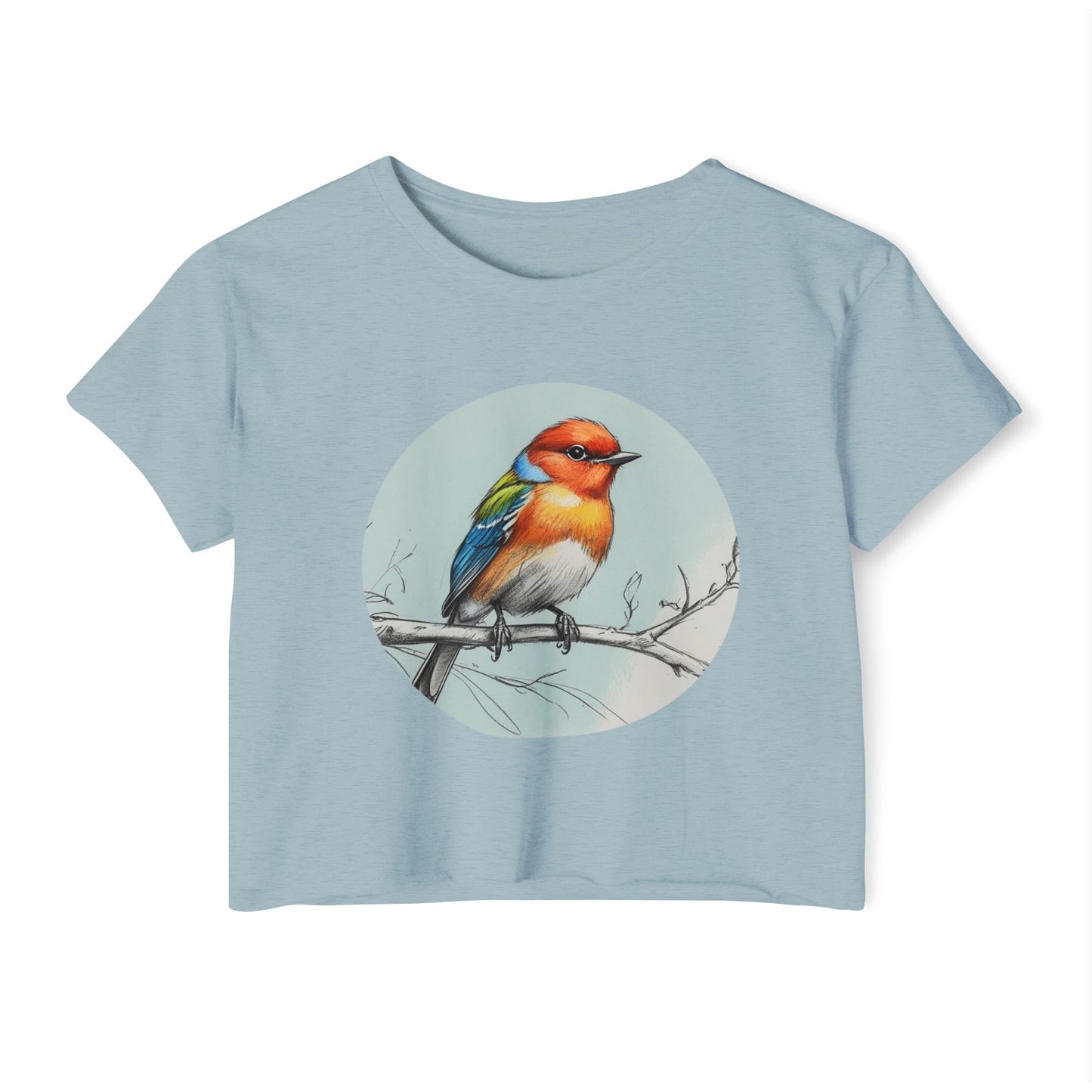 Colorful Bird Women's Crop Top, Stylish Festival Shirt, Summer Fashion Tee, Boho Top, Casual Wear, Nature Lover Gift