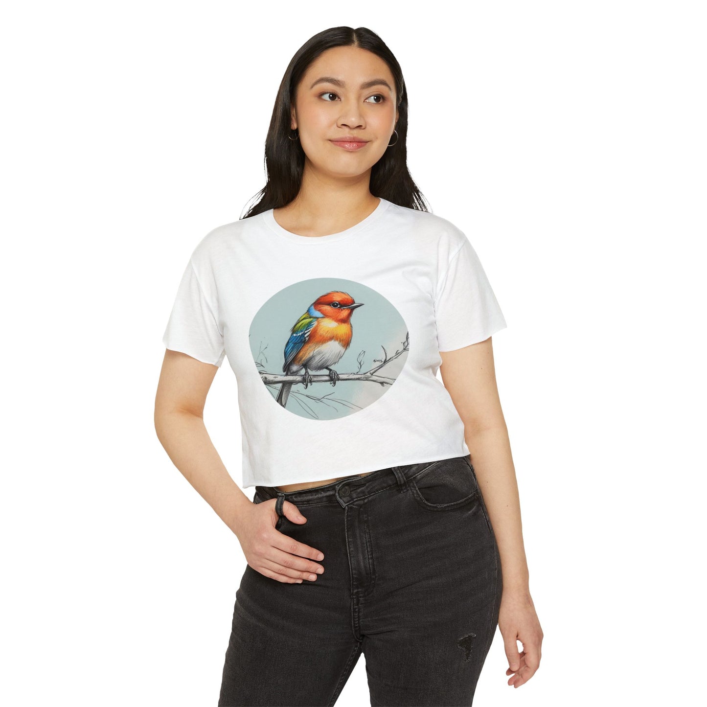 Colorful Bird Women's Crop Top, Stylish Festival Shirt, Summer Fashion Tee, Boho Top, Casual Wear, Nature Lover Gift