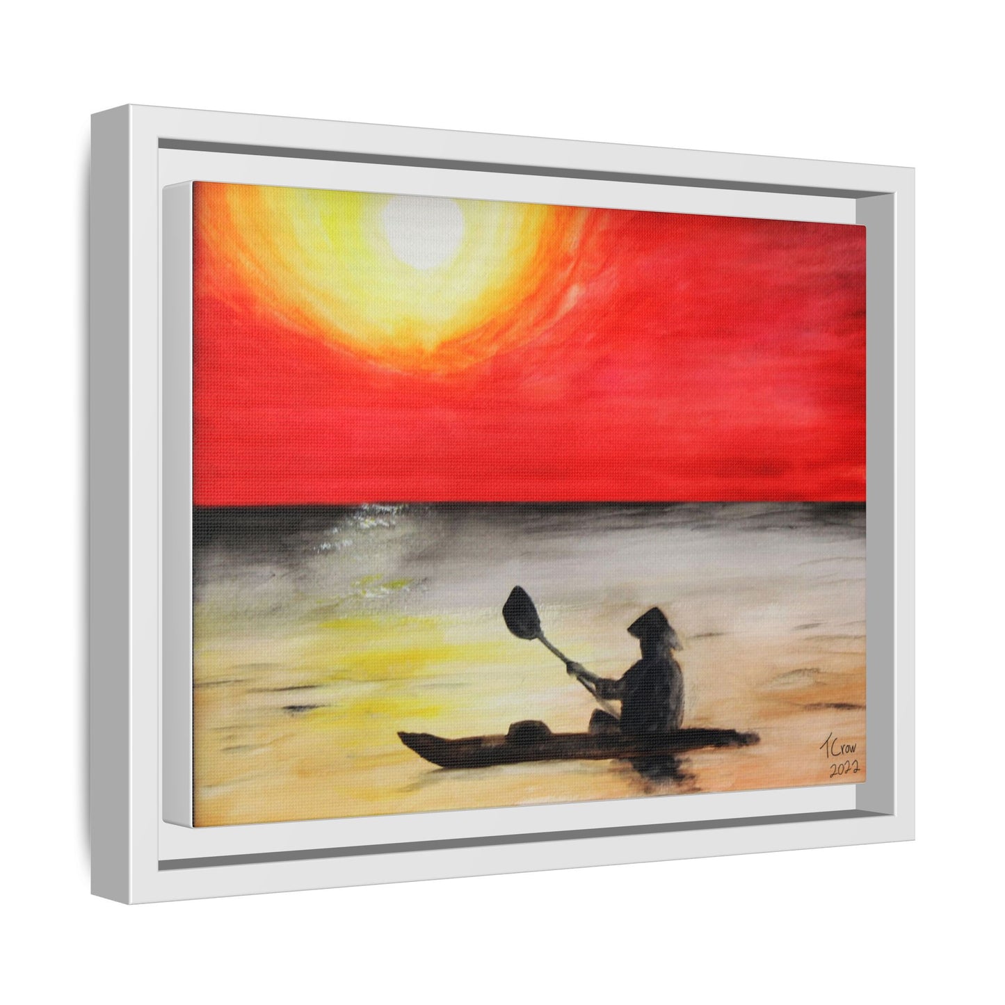 Sunset Kayaker Framed Canvas Art - Vibrant Wall Decor for Nature Lovers