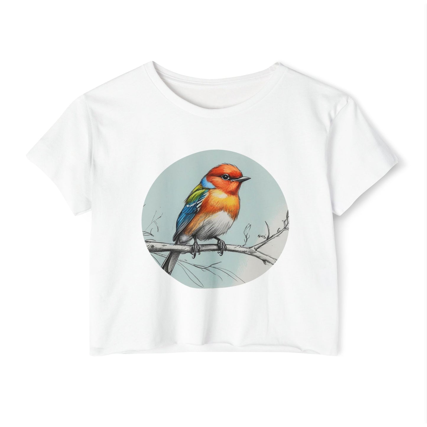 Colorful Bird Women's Crop Top, Stylish Festival Shirt, Summer Fashion Tee, Boho Top, Casual Wear, Nature Lover Gift