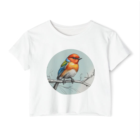 Colorful Bird Women's Crop Top, Stylish Festival Shirt, Summer Fashion Tee, Boho Top, Casual Wear, Nature Lover Gift
