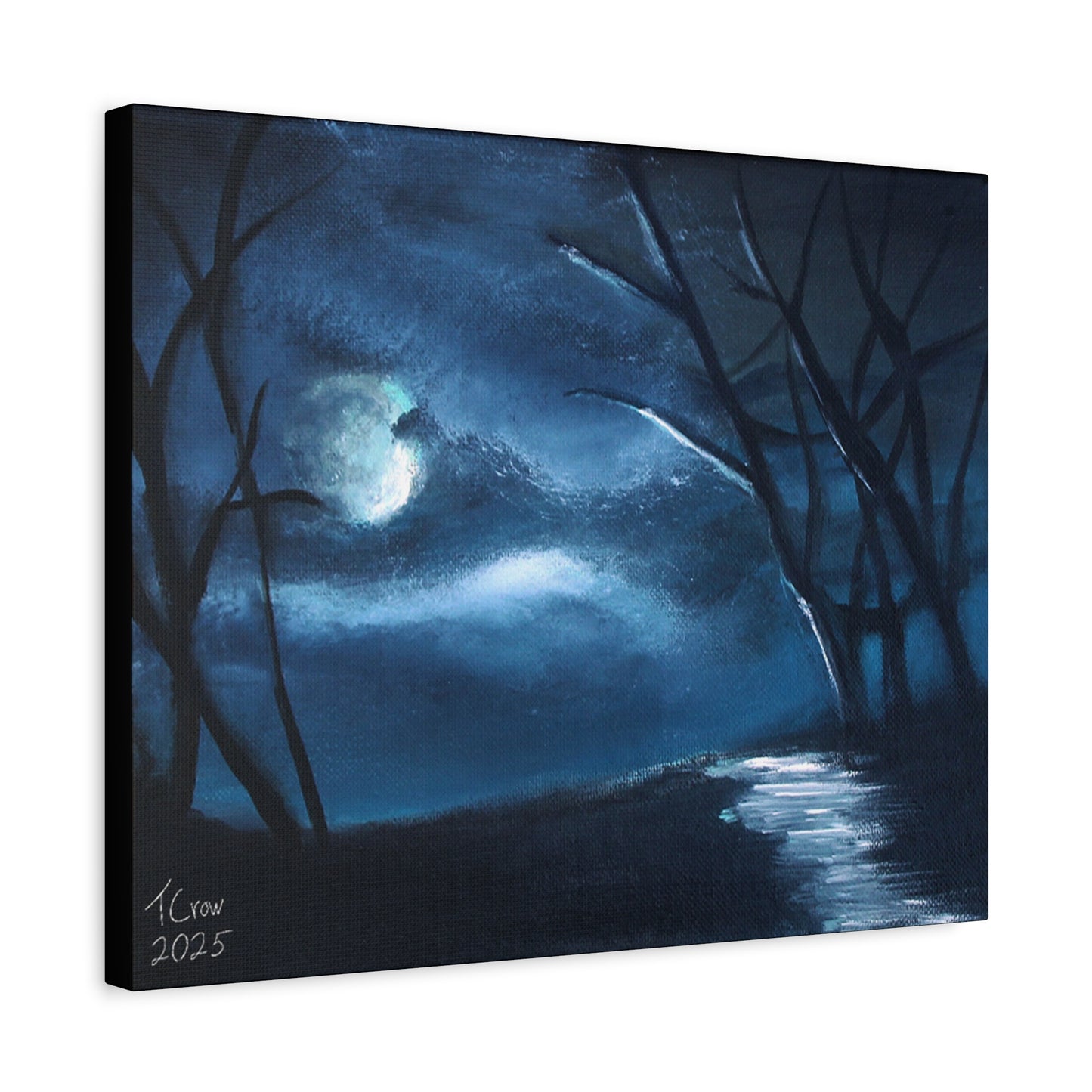 Moonlight Forest Canvas Art, Ethereal Wall Decor, Midnight Landscape Print, Nature Home Decor, Gift for Art Lovers