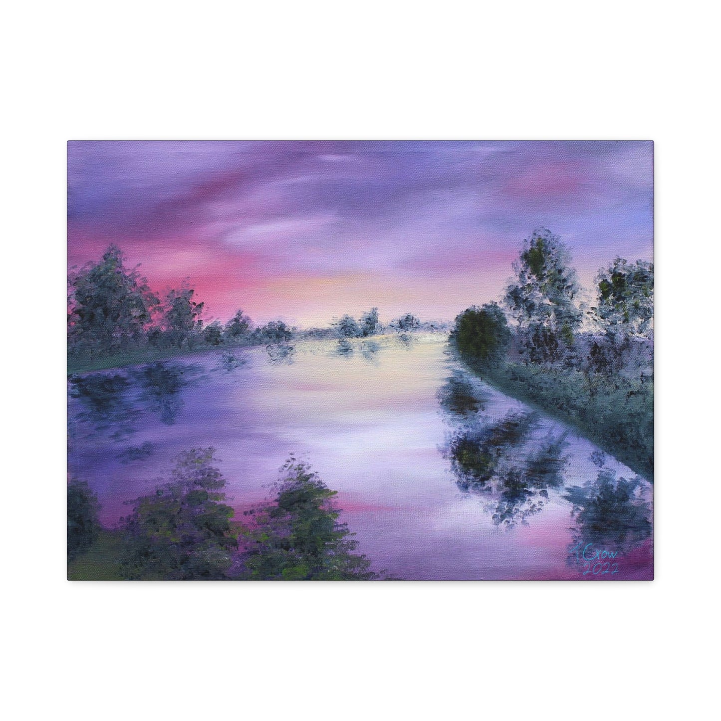Serene Landscape Canvas Art - Purple Sunset Reflection