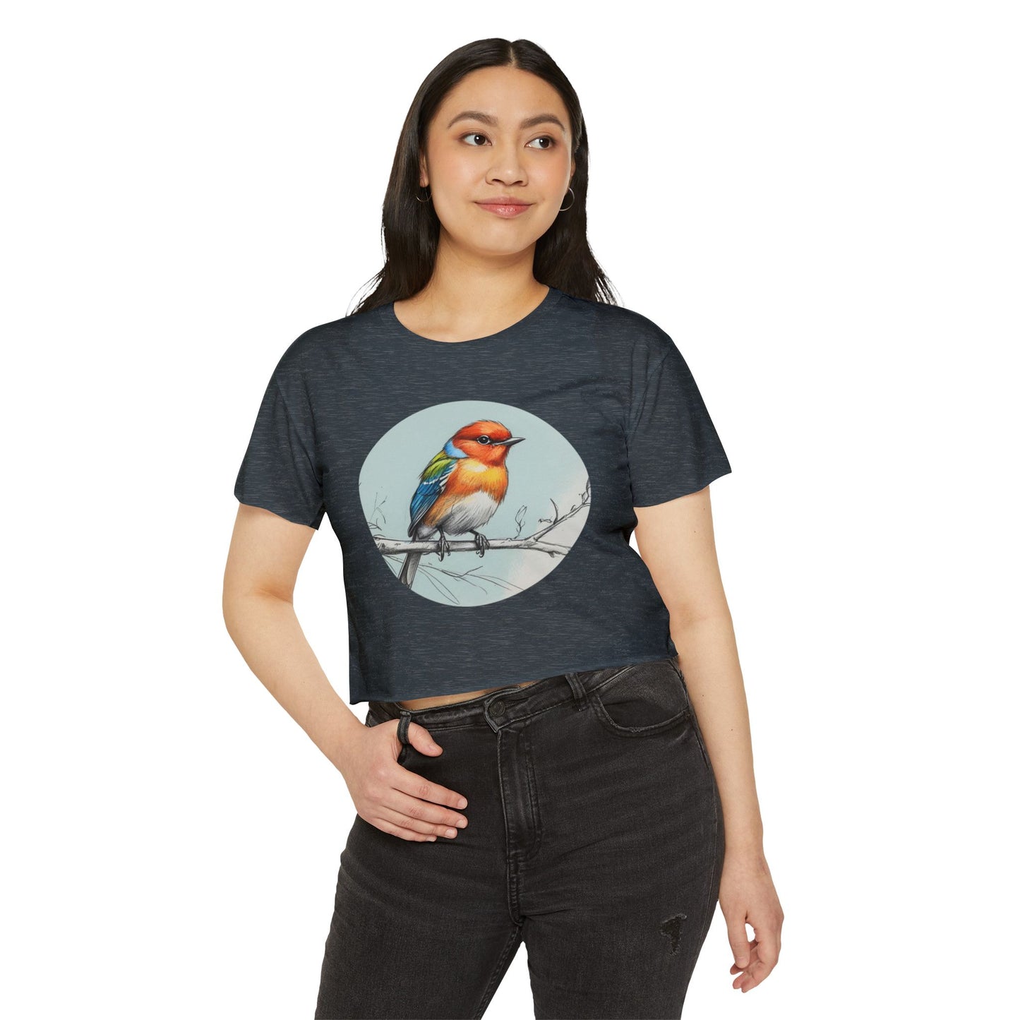 Colorful Bird Women's Crop Top, Stylish Festival Shirt, Summer Fashion Tee, Boho Top, Casual Wear, Nature Lover Gift