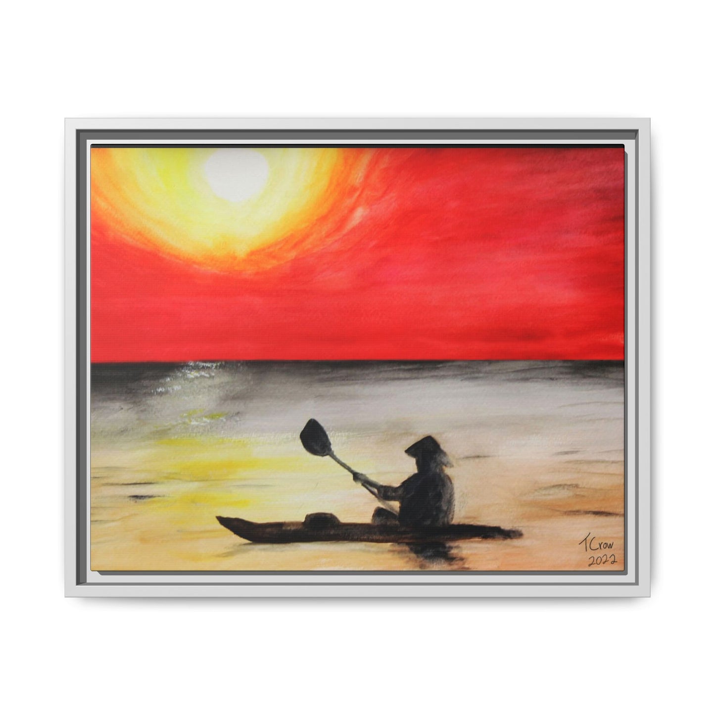 Kayaker at Sunset - Framed Canvas Print